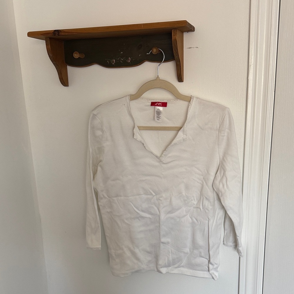 Anne Klein Sport White Ribbed Polo Blouse